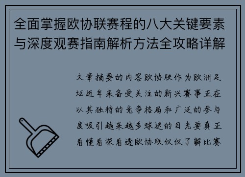 全面掌握欧协联赛程的八大关键要素与深度观赛指南解析方法全攻略详解